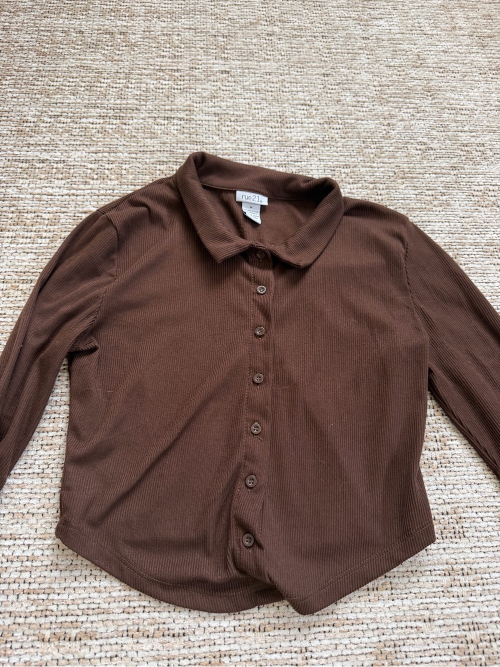 Rue21 Chocolate Brown Ribbed Long-Sleeve Button Shirt